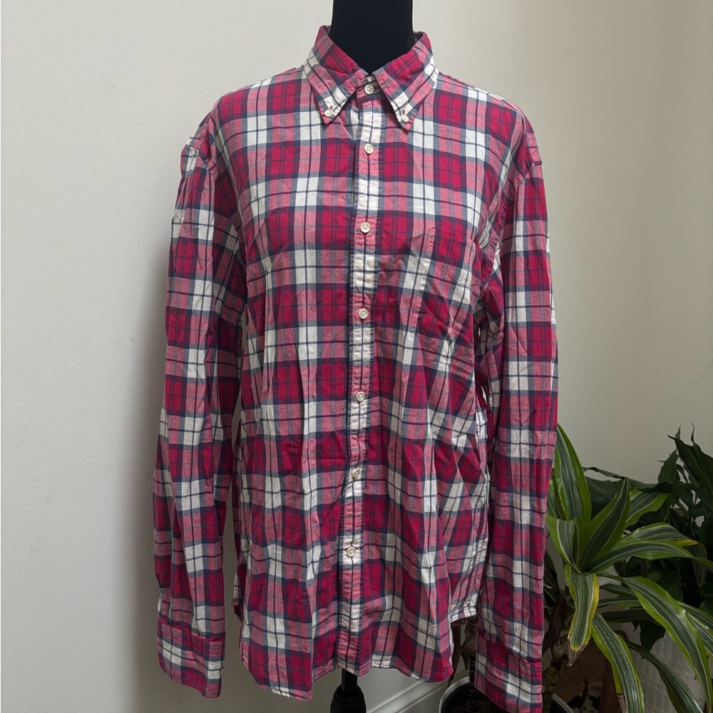 New Haven Red Plaid Men's Button-Down Shirt